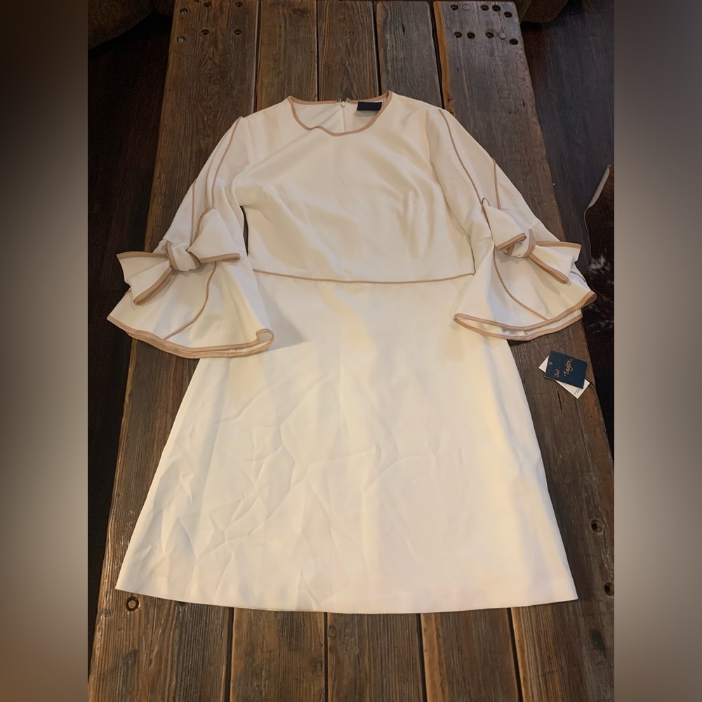 Cream and tan bell sleeve dress